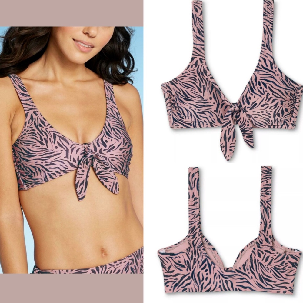 NWT Xhilaration [‎ XS ] Metallic Tie-Front Bralette Bikini Top Mauve Animal